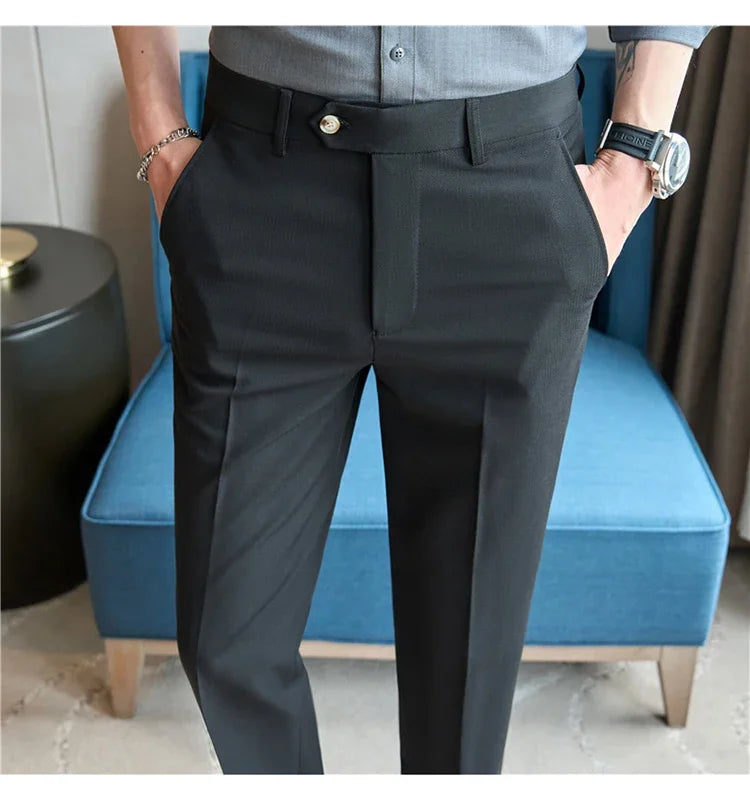 2025  New Autumn Green Premium Dark Stripe Formal Pants for Men,Coffee Slim Small Foot Mens Casual Trousers/Dress Pants Men