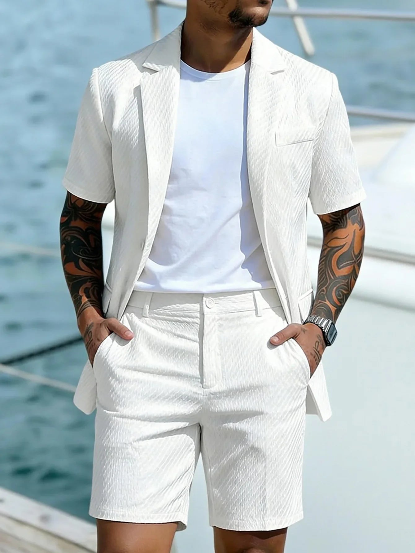 Men Suit Set Summer British Style Solid Color Short Sleeve Male Outfit Slim Breathable Business Wedding Man 2-piece Suit