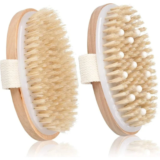 Dry Brushing Body Brush Natural Bristle Exfoliating Brush with Massage Nodes and Improving Skin Health Bathing Tools