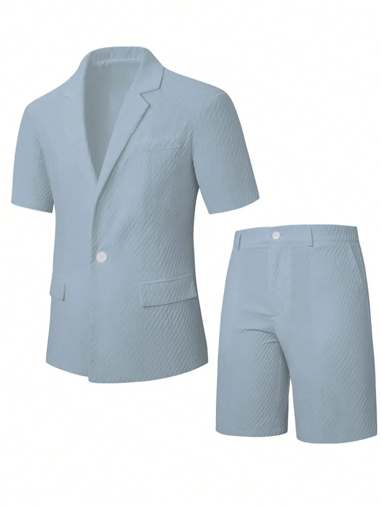 Men Suit Set Summer British Style Solid Color Short Sleeve Male Outfit Slim Breathable Business Wedding Man 2-piece Suit