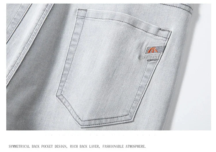 2024 New in Streetwear New Men's Light Gray Thin Slim Fit Jeans  Business Stretch Denim Trousers Male Pants