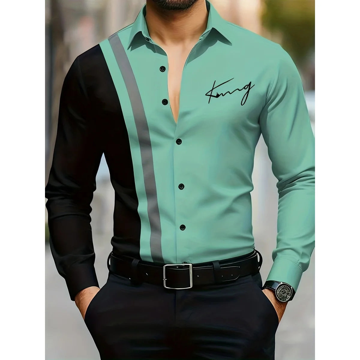 Men's Shirt Letter Striped Print Men's Long-Sleeved Shirt Autumn Casual Tops Beach Men Clothing Oversized Men's Fashion Shirts