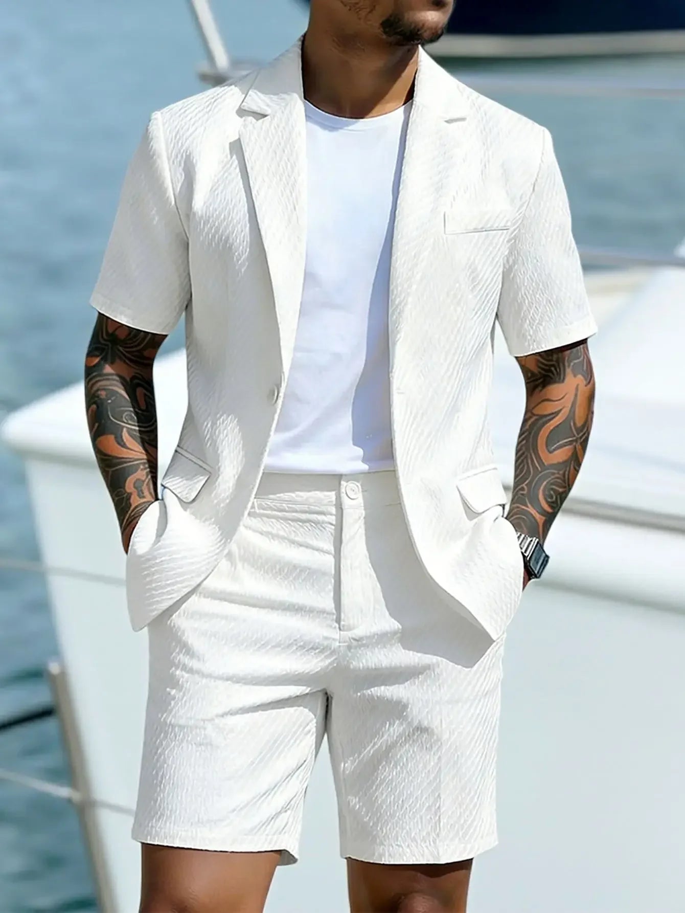 Men Suit Set Summer British Style Solid Color Short Sleeve Male Outfit Slim Breathable Business Wedding Man 2-piece Suit