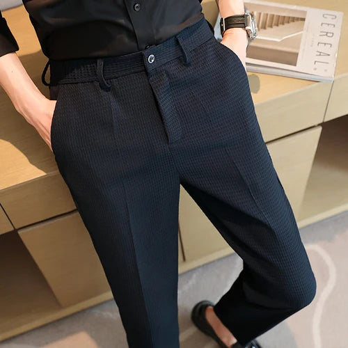 Men's Dark Green Suit Pants, Lightweight Slim Trousers, Young Pantalones Hombre Black White Khaki Brown Pant Asian Sizes