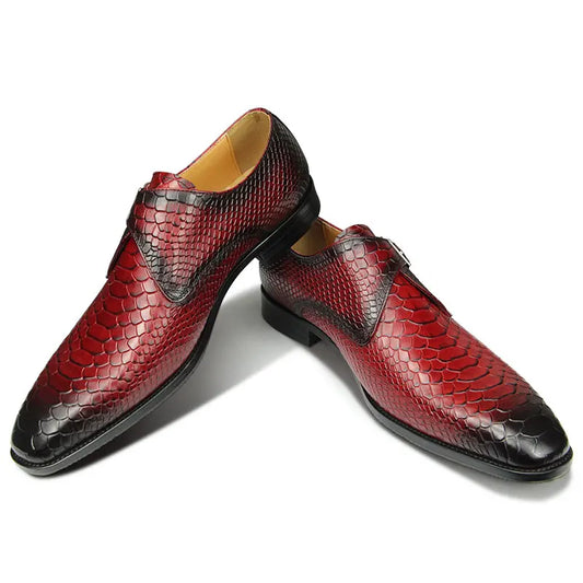 Handmade Cow Leather Dress Shoes Exotic Men's Crocodile/Lizard Print Oxford Shoes Metal Buckle Loafers Zapatos Hombre