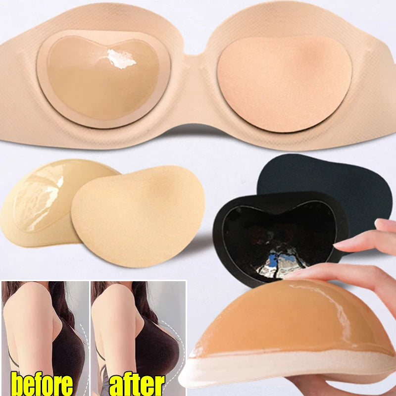 1-2pairs Silicone Bra Inserts Breast Pads Sticky Push-up Women Bra Cup Thicker Nipple Cover Patch Bikini Inserts for Swimsuit