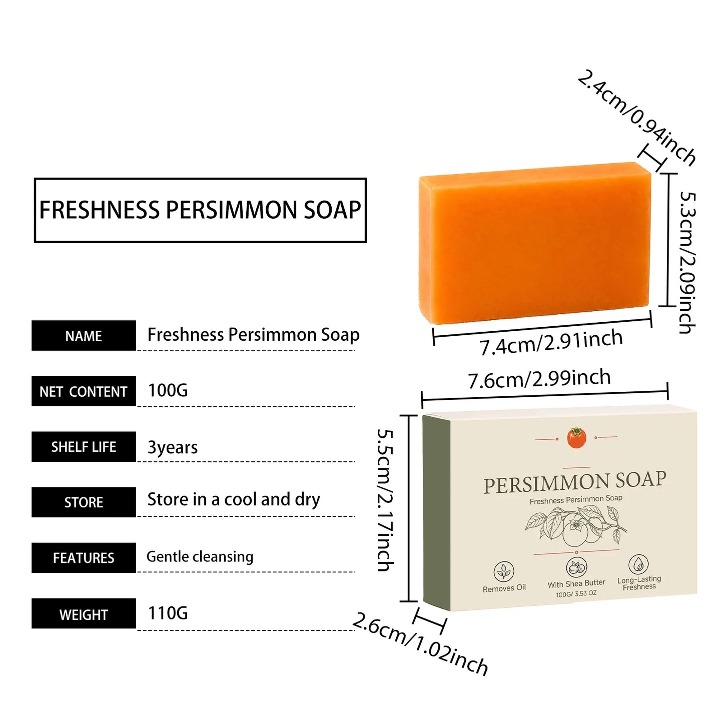 Persimmon Soap Reduce Body Sweat Smell Improve Skin Dryness Natural Deodorant Soap Japanese Persimmon Soaps For All Skin Types