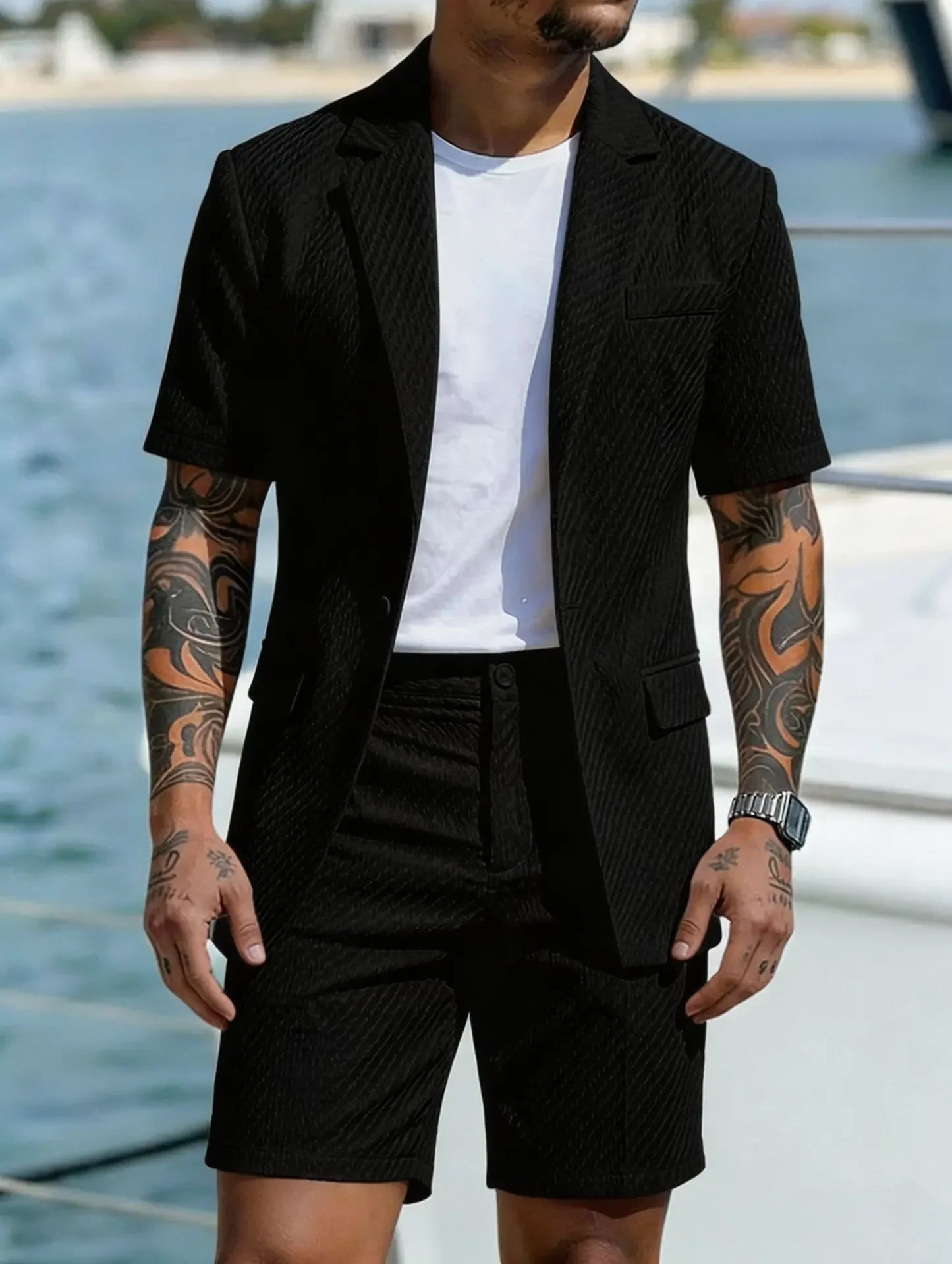 Men Suit Set Summer British Style Solid Color Short Sleeve Male Outfit Slim Breathable Business Wedding Man 2-piece Suit