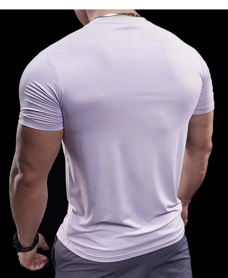 Summer New Basketball Men's Running Training Sports Gym Fitness High Elastic Quick-drying Casual Short-sleeved T-shirt Tops
