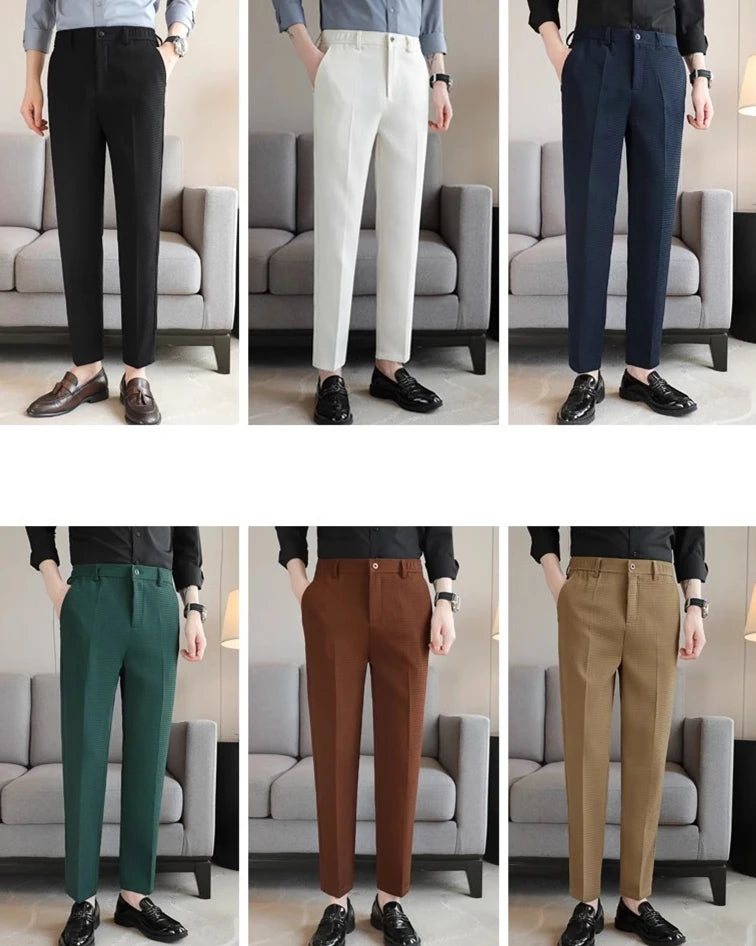 Men's Dark Green Suit Pants, Lightweight Slim Trousers, Young Pantalones Hombre Black White Khaki Brown Pant Asian Sizes