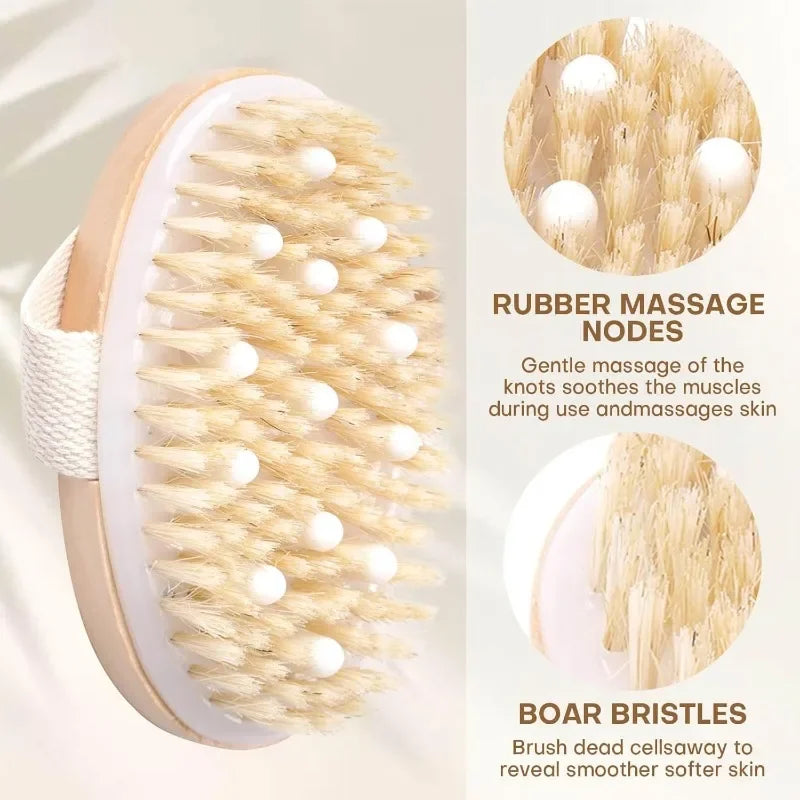 Dry Brushing Body Brush Natural Bristle Exfoliating Brush with Massage Nodes and Improving Skin Health Bathing Tools