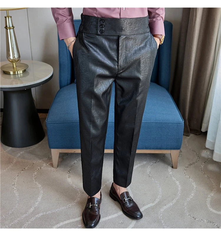 Men's Fashionable and High-end Jacquard Design High Waisted Suit Pants Men's Business Wedding Office Formal Social Pants