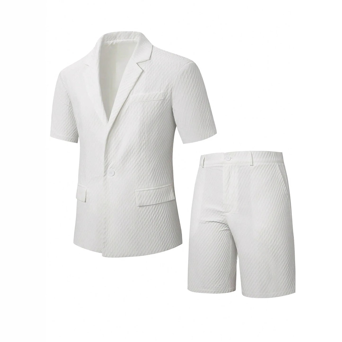 Men Suit Set Summer British Style Solid Color Short Sleeve Male Outfit Slim Breathable Business Wedding Man 2-piece Suit