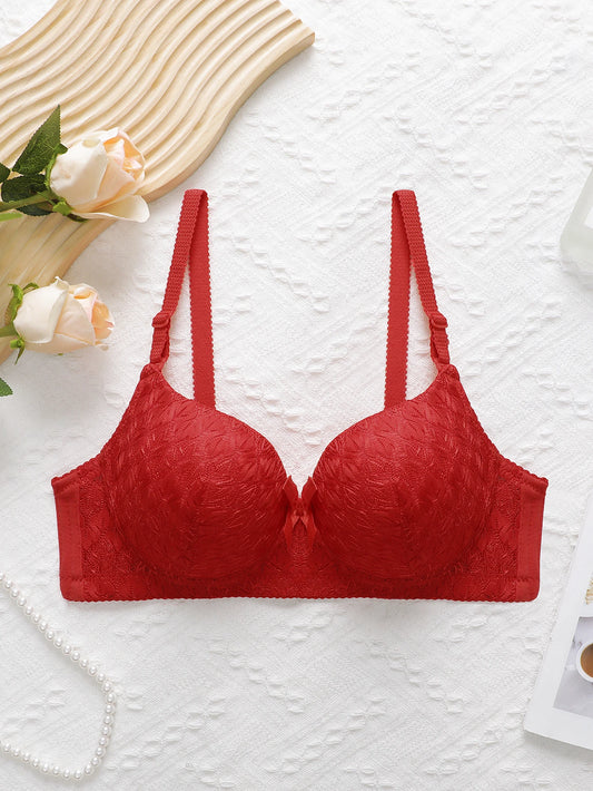 Women Underwire Lace Bra Sexy Push Up Bralette with Matching Panty Everyday Comfort Lingerie solid color brassere size S-XL D176