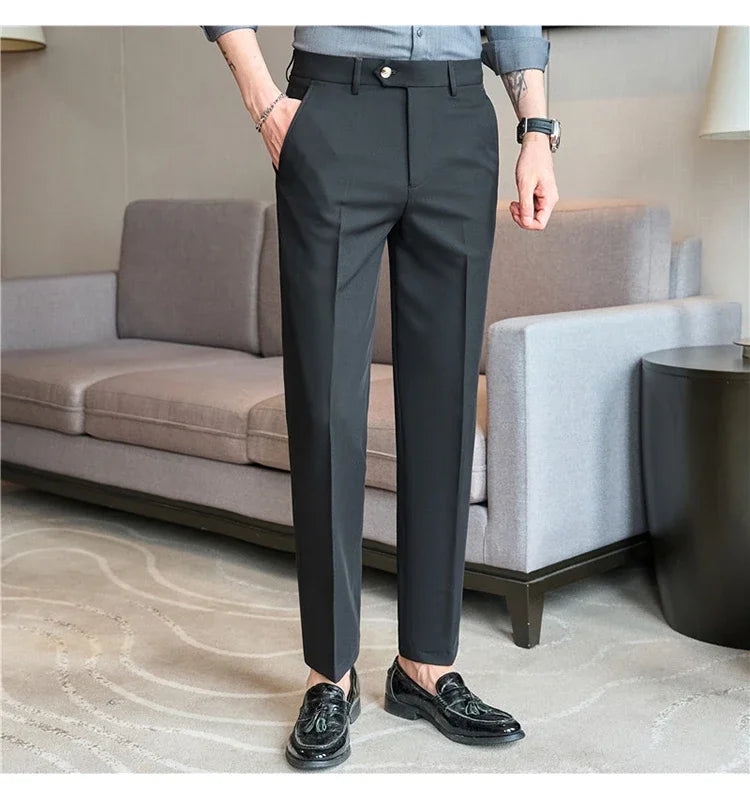 2025  New Autumn Green Premium Dark Stripe Formal Pants for Men,Coffee Slim Small Foot Mens Casual Trousers/Dress Pants Men