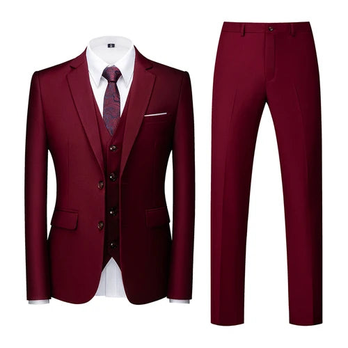 2026 Men's Purple Three Piece Set: Wedding/party/office Slim Fit Suit Jacket, Paired with Vest and Pants.European Sizes XXXS-XXL
