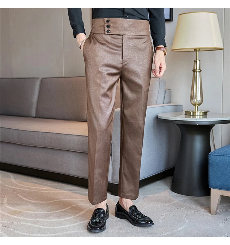 Men's Fashionable and High-end Jacquard Design High Waisted Suit Pants Men's Business Wedding Office Formal Social Pants