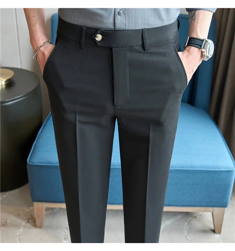2025  New Autumn Green Premium Dark Stripe Formal Pants for Men,Coffee Slim Small Foot Mens Casual Trousers/Dress Pants Men
