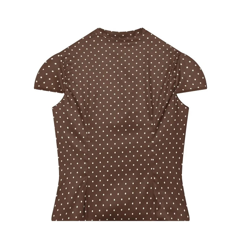MUJER Polka Dot Crop Top Woman Summer Button Short Tops Woman Holiday Sleeveless Tops Women Set Streetwear Tank Women's Tops