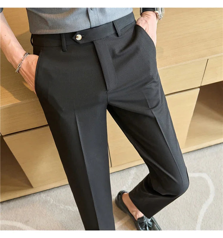 2025  New Autumn Green Premium Dark Stripe Formal Pants for Men,Coffee Slim Small Foot Mens Casual Trousers/Dress Pants Men