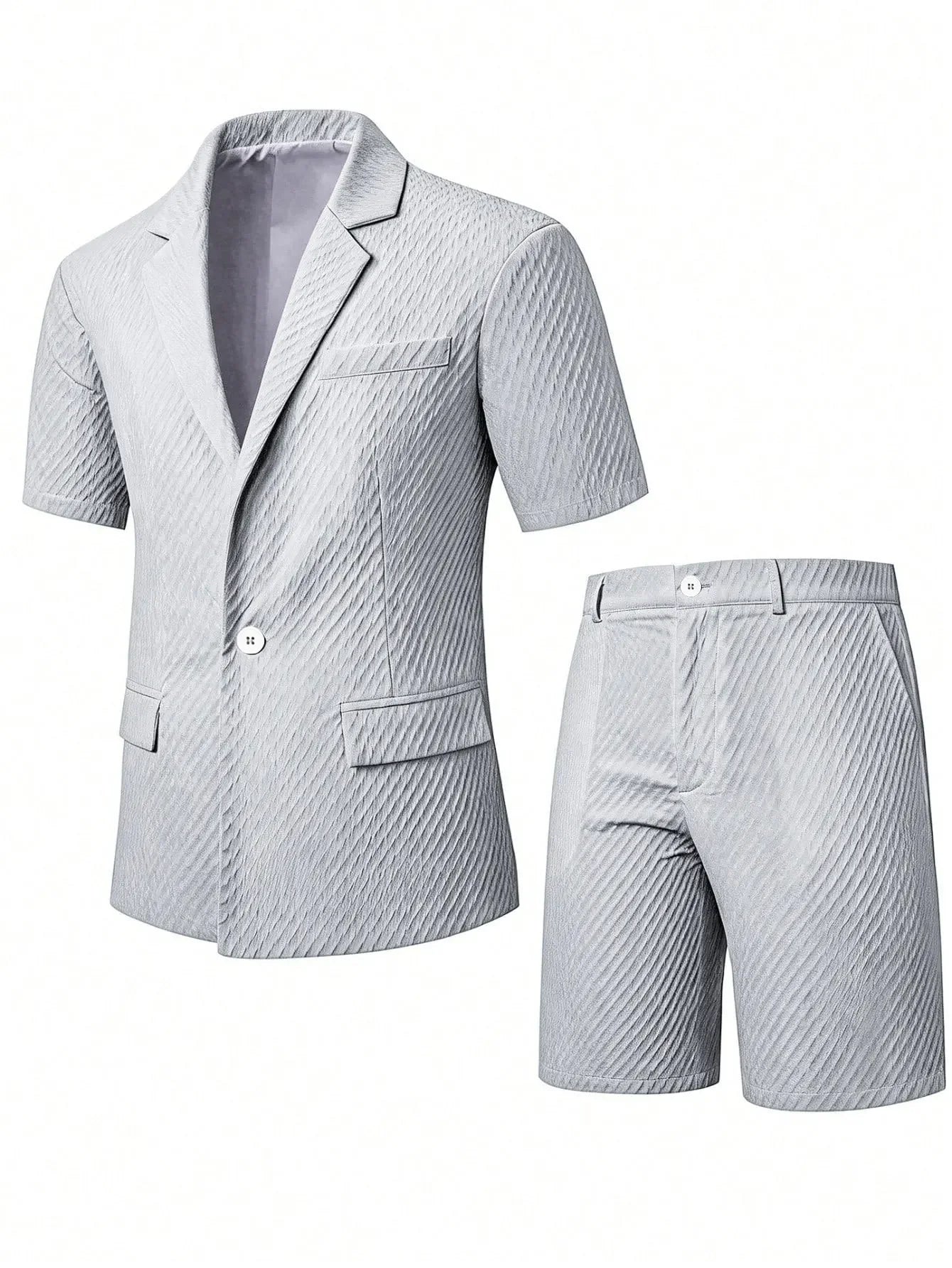Men Suit Set Summer British Style Solid Color Short Sleeve Male Outfit Slim Breathable Business Wedding Man 2-piece Suit