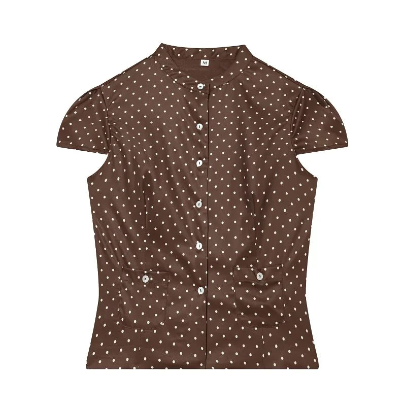 MUJER Polka Dot Crop Top Woman Summer Button Short Tops Woman Holiday Sleeveless Tops Women Set Streetwear Tank Women's Tops