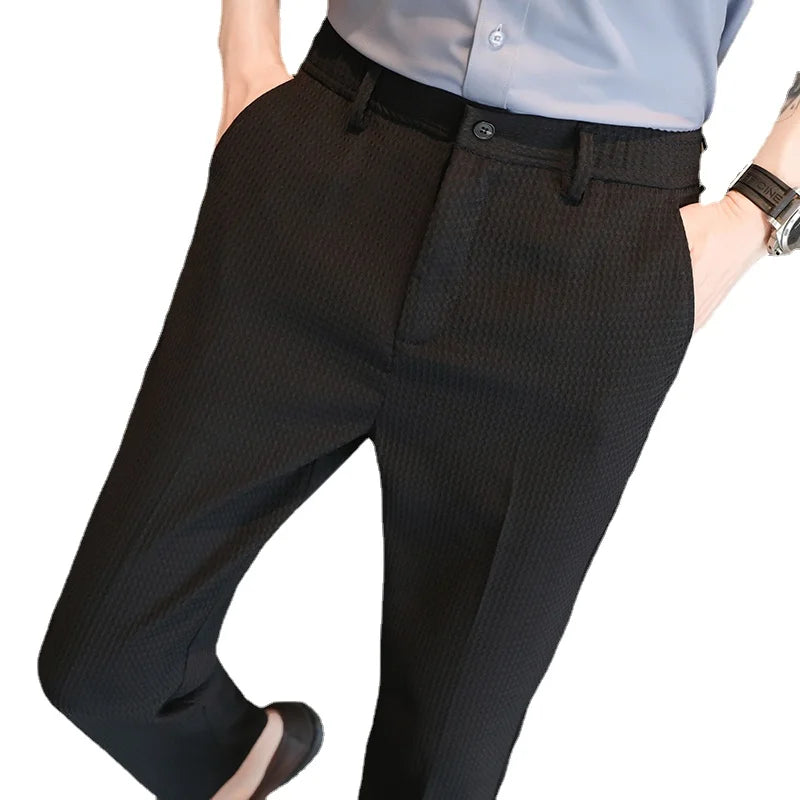 Men's Dark Green Suit Pants, Lightweight Slim Trousers, Young Pantalones Hombre Black White Khaki Brown Pant Asian Sizes