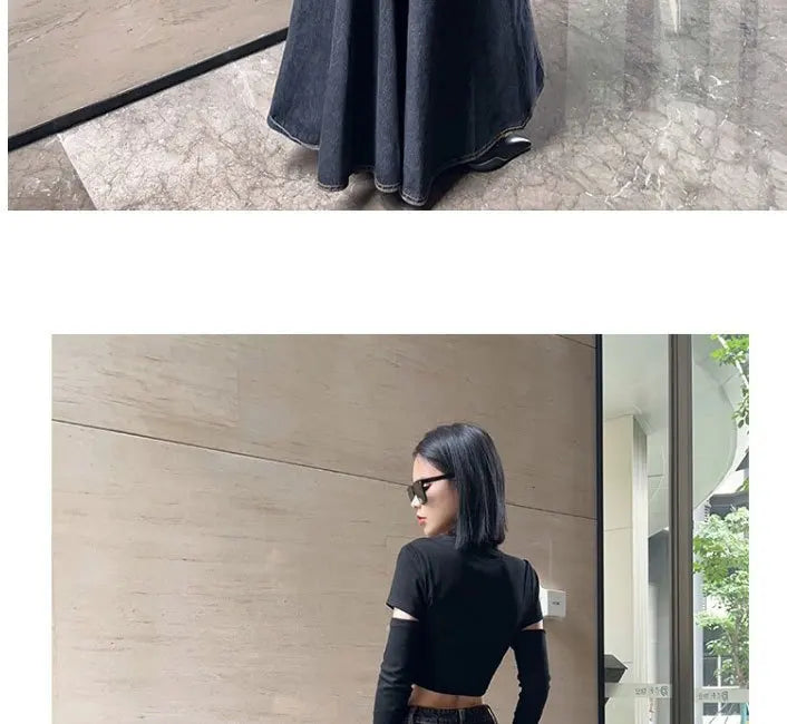Maxi Skirt Women Casual Mermaid Streatwear High Waist Zipper Denim Skirts Y2k Streetwear Loose Long Mom Jeans Ankle Lenth Summer