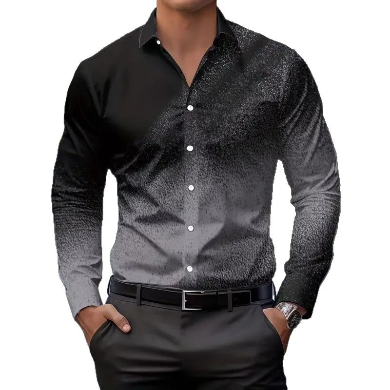 Men's Long Sleeve Geometric Line Print Dress Shirt Slim Fit Formal Casual Button Down Business Top Camisa Masculina De Negócios