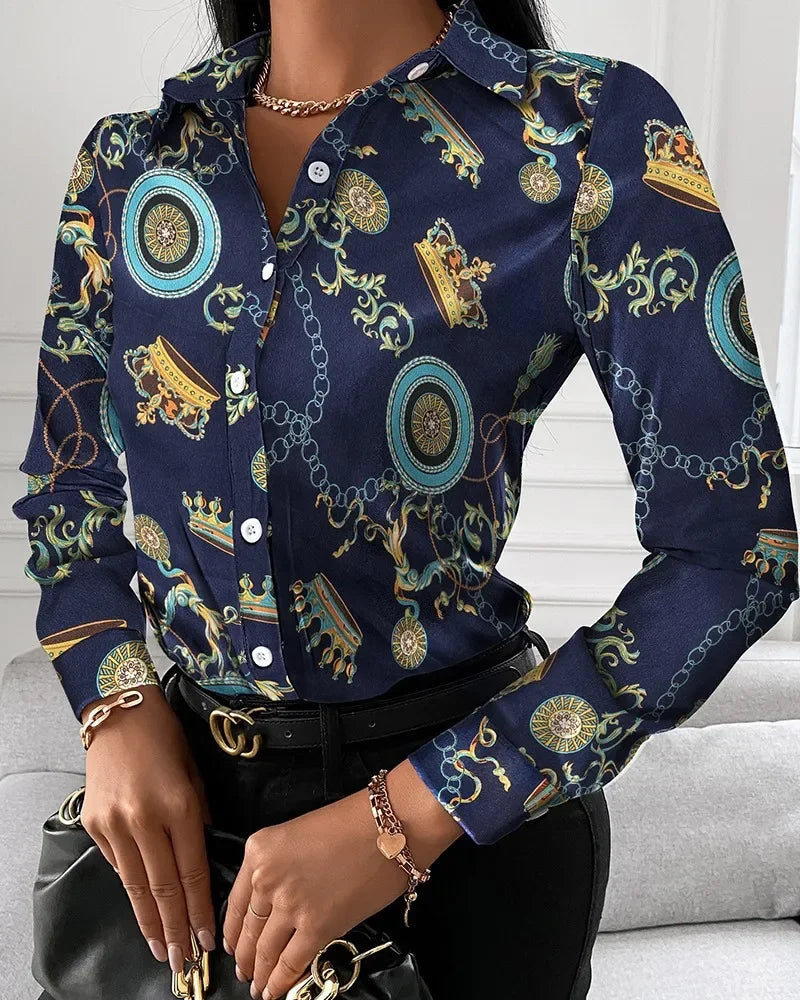 2026 Summer New Women's Long-sleeved Shirt, Single-breasted Printed Shirts Fashion Casual Tops Camisa Female Chemise S-XXL