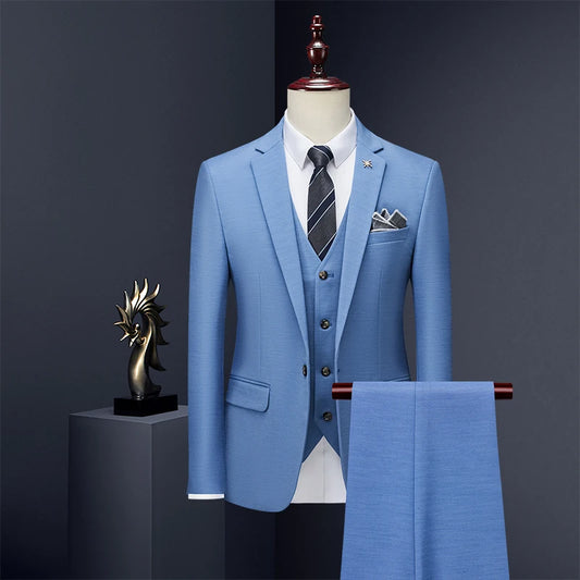 Jacket Vest Pants Brand Boutique Fashion Solid Color Mens Formal Office Business Suit Groom Wedding Dress Male Slim Blazer Sets