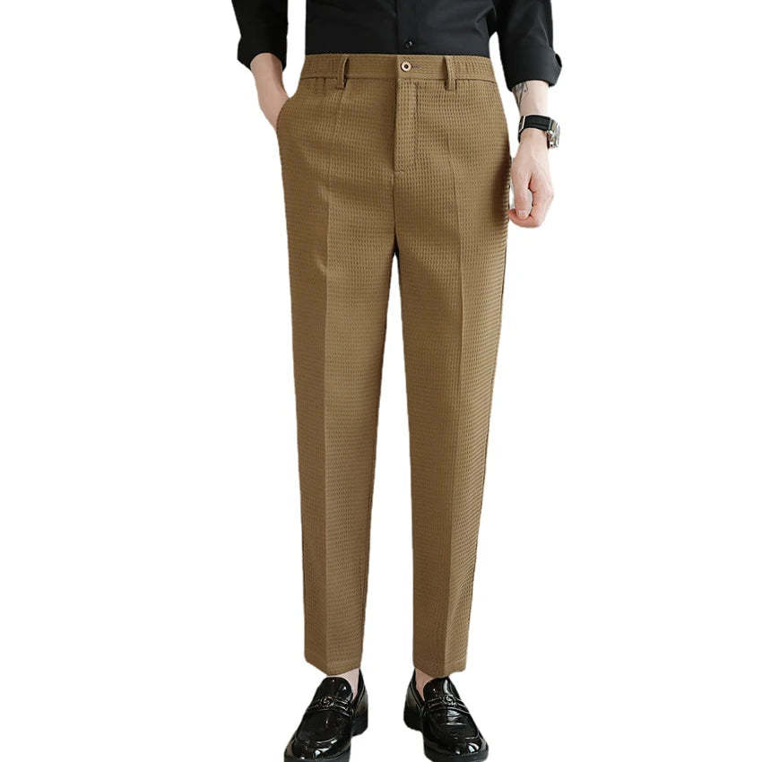 Men's Dark Green Suit Pants, Lightweight Slim Trousers, Young Pantalones Hombre Black White Khaki Brown Pant Asian Sizes