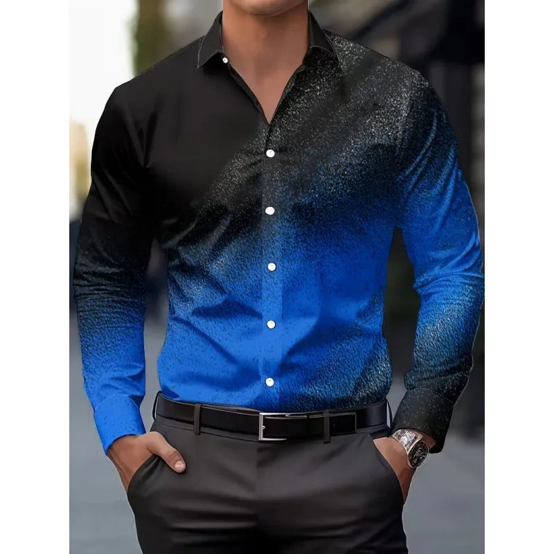 Men's Long Sleeve Geometric Line Print Dress Shirt Slim Fit Formal Casual Button Down Business Top Camisa Masculina De Negócios