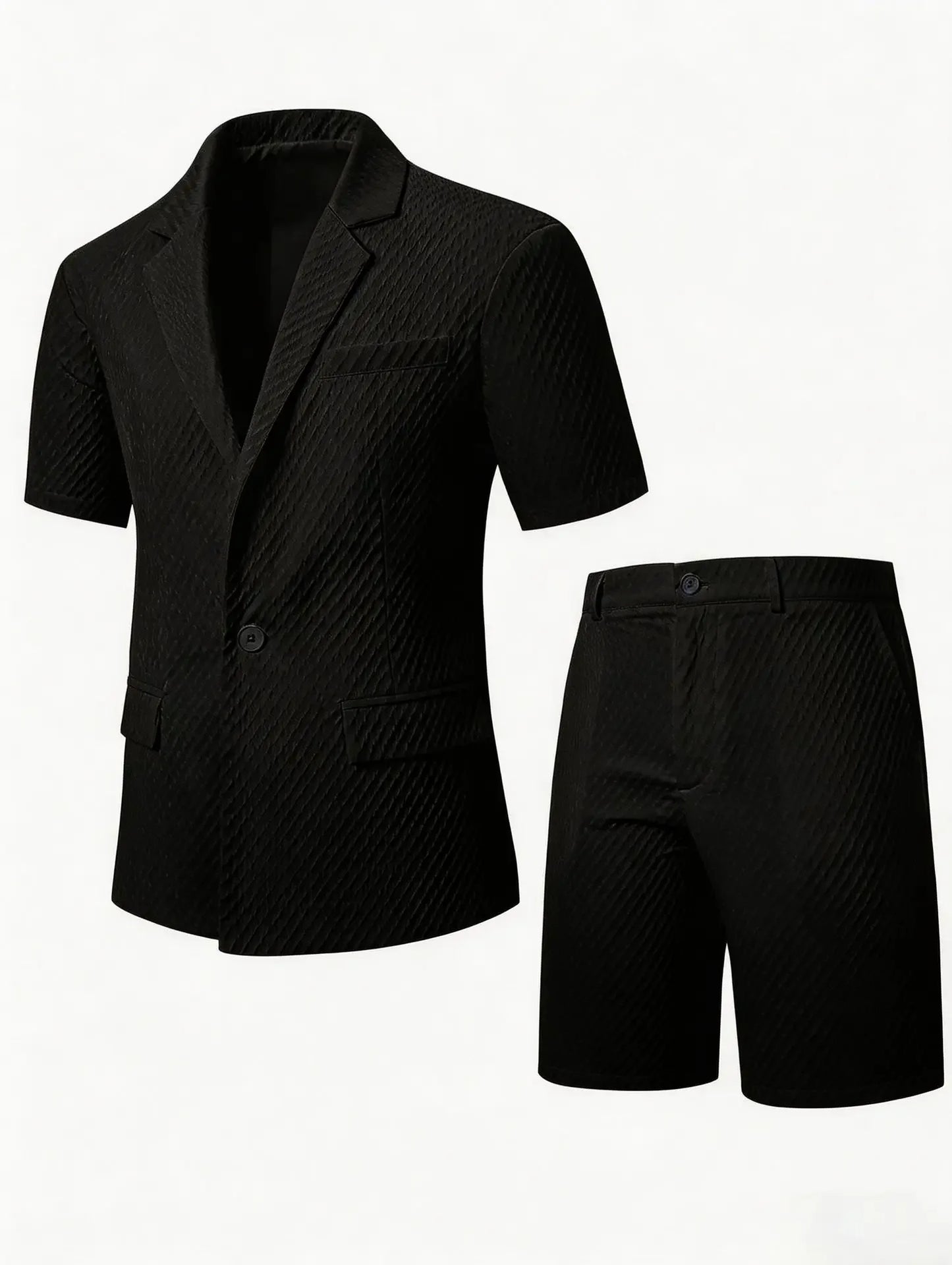 Men Suit Set Summer British Style Solid Color Short Sleeve Male Outfit Slim Breathable Business Wedding Man 2-piece Suit