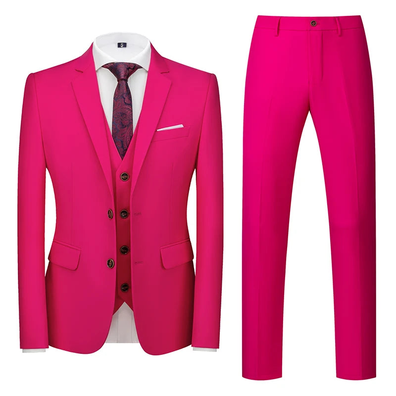 2026 Men's Purple Three Piece Set: Wedding/party/office Slim Fit Suit Jacket, Paired with Vest and Pants.European Sizes XXXS-XXL