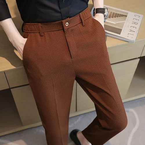 Men's Dark Green Suit Pants, Lightweight Slim Trousers, Young Pantalones Hombre Black White Khaki Brown Pant Asian Sizes