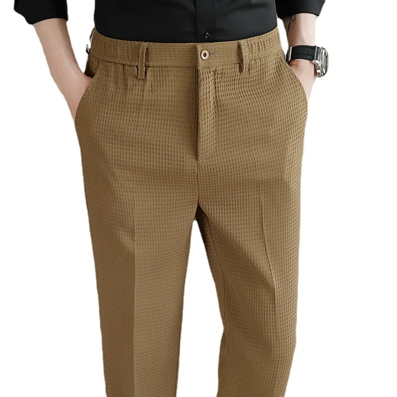 Men's Dark Green Suit Pants, Lightweight Slim Trousers, Young Pantalones Hombre Black White Khaki Brown Pant Asian Sizes