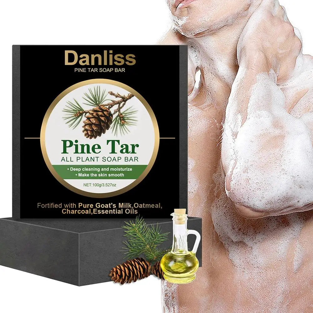 Mens Pine Tar Soap Bar Deep Cleansing Bath Bar Soap with Natural Pine Tar, Smell Fresh Moisturizing Exfoliating Face & Body Wash