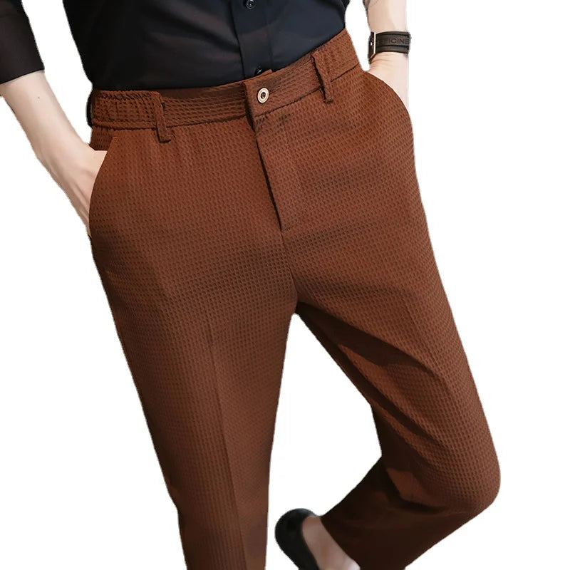 Men's Dark Green Suit Pants, Lightweight Slim Trousers, Young Pantalones Hombre Black White Khaki Brown Pant Asian Sizes