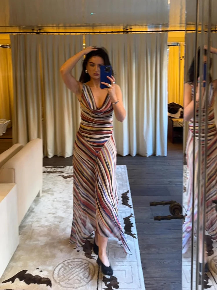 Lady Long Sleeve Striped Dress High Waist Stretch Beach Daily Casual Lace Up Soft Mini Dresses 2026 Fashionable Vacation Gowns