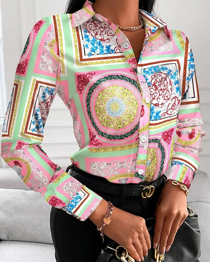 2026 Summer New Women's Long-sleeved Shirt, Single-breasted Printed Shirts Fashion Casual Tops Camisa Female Chemise S-XXL