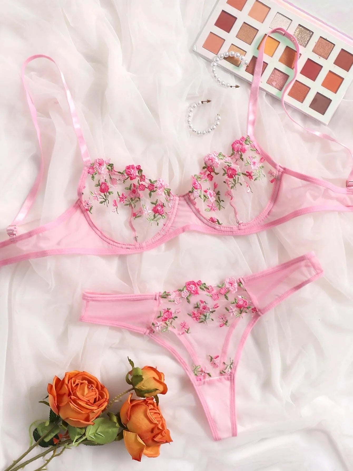 Purple Fancy Lingerie Set Female Underwear Embroidery Flower Bra And Panty Sets Women Outfits