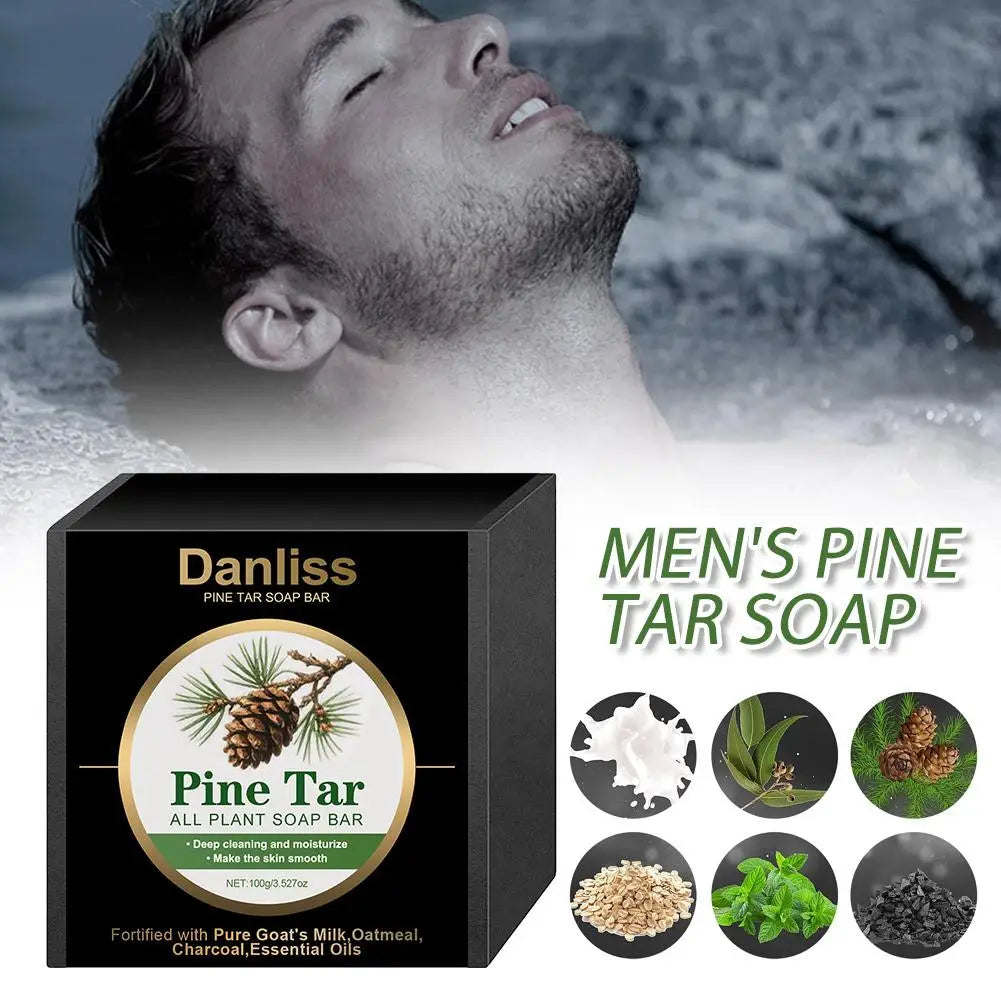 Mens Pine Tar Soap Bar Deep Cleansing Bath Bar Soap with Natural Pine Tar, Smell Fresh Moisturizing Exfoliating Face & Body Wash