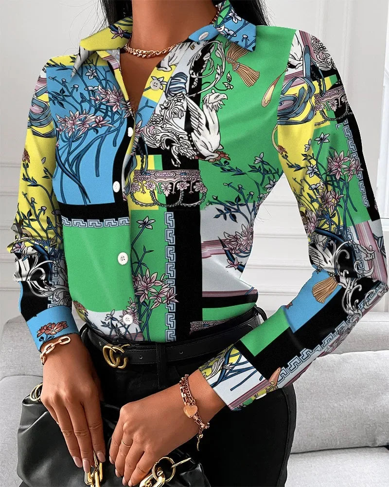 2026 Summer New Women's Long-sleeved Shirt, Single-breasted Printed Shirts Fashion Casual Tops Camisa Female Chemise S-XXL