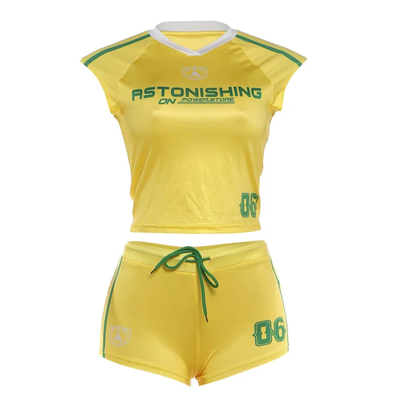 Weird Puss Casual Sporty 2 Piece Set Woman Summer Trend Letter Print V-Neck Tank Tops+Drawstring Shorts Daily Simple Tracksuits