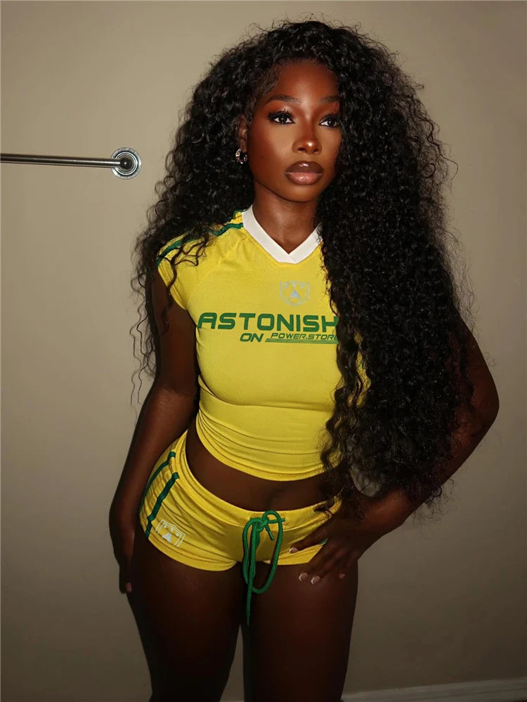 Weird Puss Casual Sporty 2 Piece Set Woman Summer Trend Letter Print V-Neck Tank Tops+Drawstring Shorts Daily Simple Tracksuits