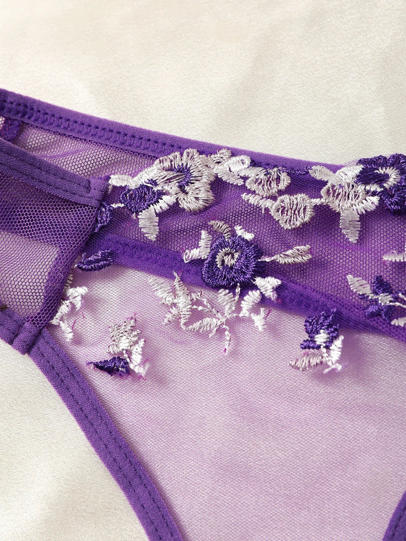 Purple Fancy Lingerie Set Female Underwear Embroidery Flower Bra And Panty Sets Women Outfits