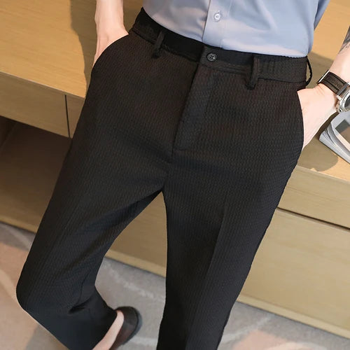 Men's Dark Green Suit Pants, Lightweight Slim Trousers, Young Pantalones Hombre Black White Khaki Brown Pant Asian Sizes