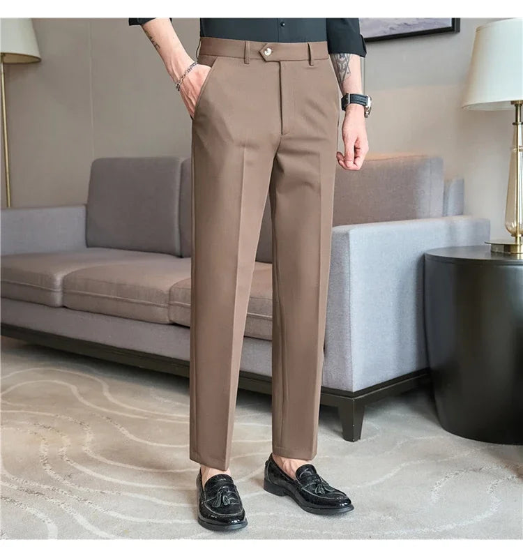 2025  New Autumn Green Premium Dark Stripe Formal Pants for Men,Coffee Slim Small Foot Mens Casual Trousers/Dress Pants Men