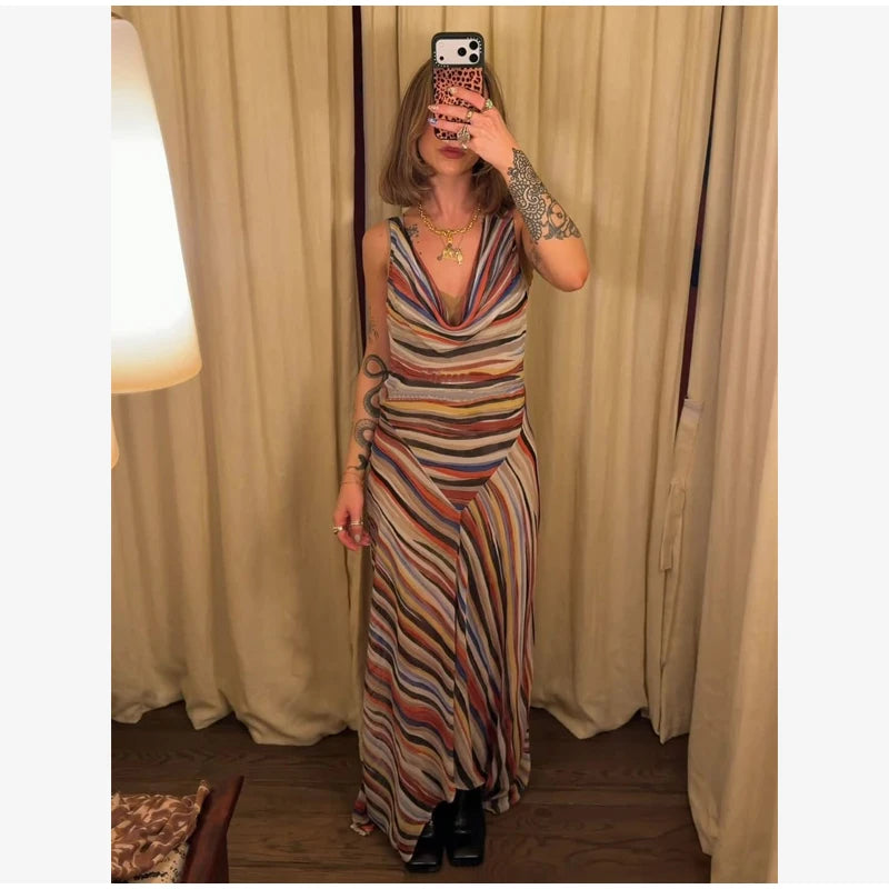 Lady Long Sleeve Striped Dress High Waist Stretch Beach Daily Casual Lace Up Soft Mini Dresses 2026 Fashionable Vacation Gowns